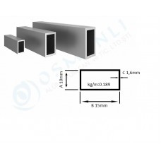 Alüminyum Kutu Profil 10mm x  15mm Et Kalınlık 1,6mm
